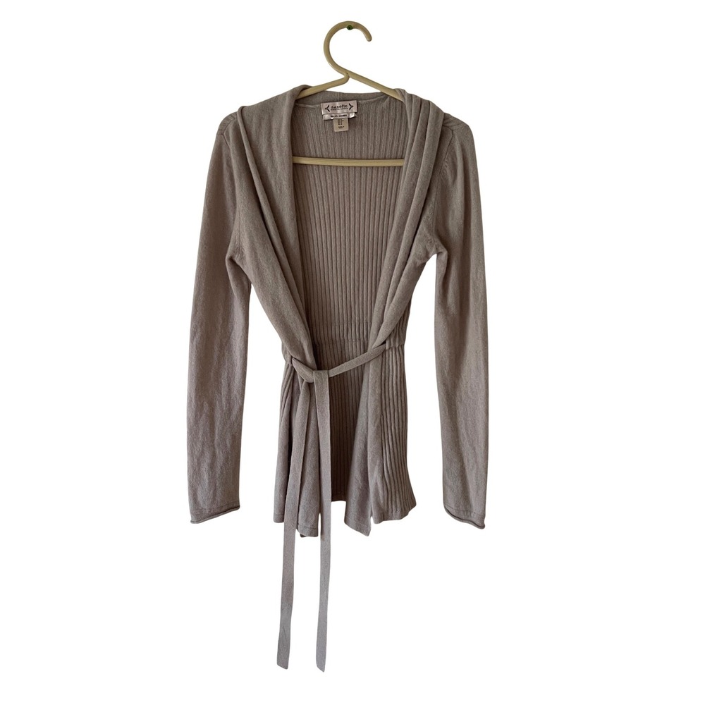 Nanette Lepore 100% Cashmere Belted Cardigan Medium Ribbed Elegant Classic
